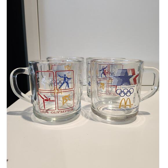 set of 4 McDonalds 1984 Olympics glass mugs - Picture 1 of 2
